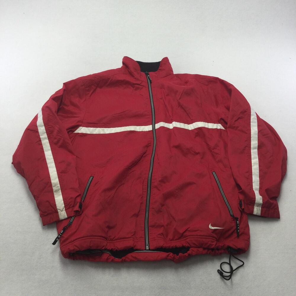 Nike Jacket Mens Medium Red Full Zip Fleece Lined Windbreaker Running Athletic